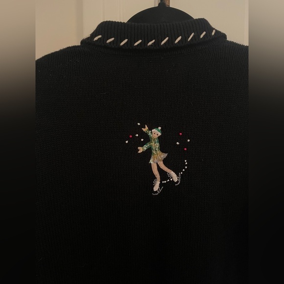 Vintage Full Zip Figure Skating Embroidery Knit Beaded Whimsical Collar Jacket - Picture 6 of 6